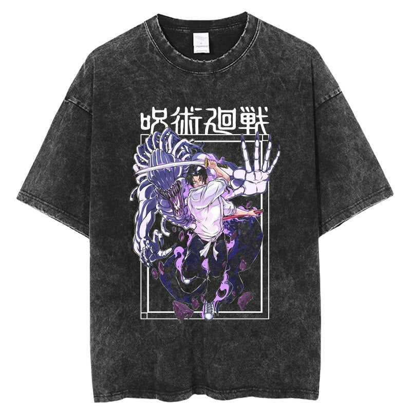 Anime Jujutsu Kaisen T Shirt Vintage Washed T-shirt Gojo Sat