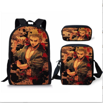 One Piece One Piece Backpack Primary and Secondary School Students Schoolbag One Piece Backpack Cartoon Schoolbag Three-piece Set
