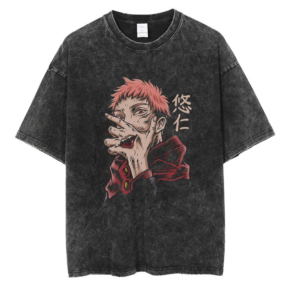 Anime Jujutsu Kaisen T Shirt Vintage Washed T-shirt Gojo Sat
