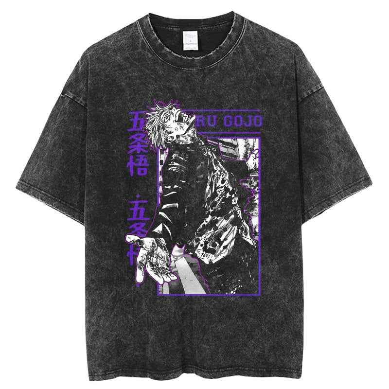 Anime Jujutsu Kaisen T Shirt Vintage Washed T-shirt Gojo Sat