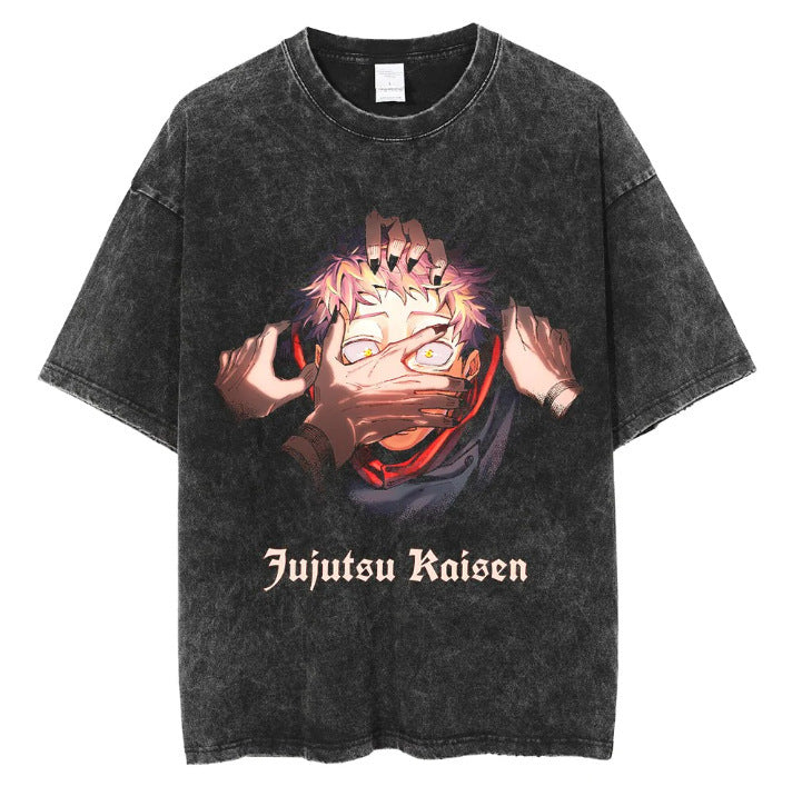 Anime Jujutsu Kaisen T Shirt Vintage Washed T-shirt Gojo Sat