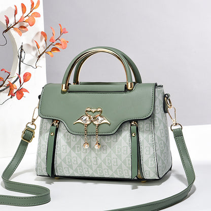 Embossed Solid Color Shoulder Bag — Casual Crossbody Women's Handbag